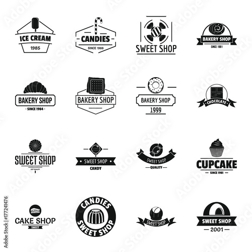 Bakery sweets logo icons set, simple style