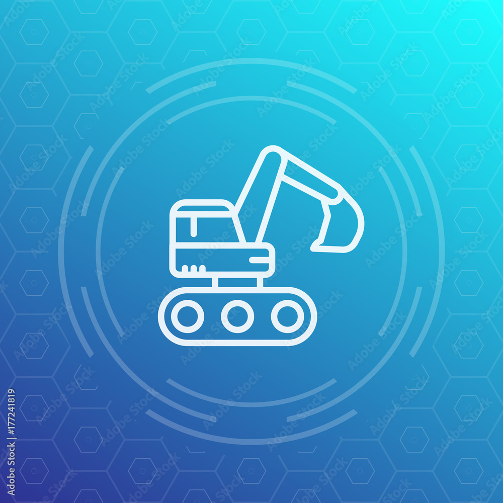 excavator icon in linear style, vector illustration excavator icon in linear style, vector illustration