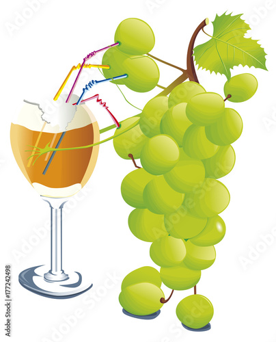 Une grappe de raisin buvant un verre de biere