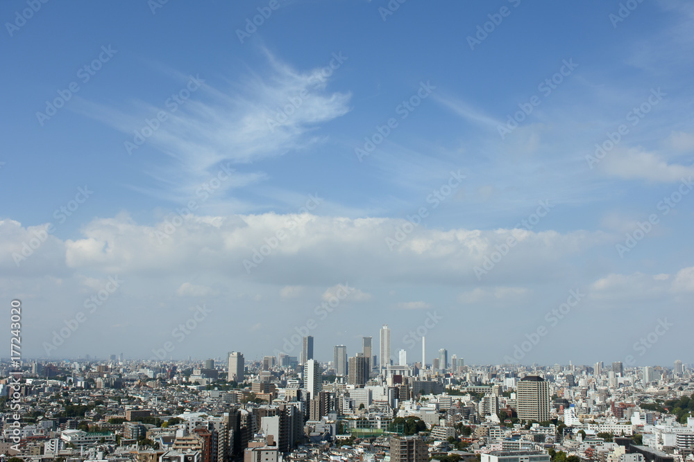  日本の東京都市風景「青空と高層ビル群などを望む」（豊島区方面などを望む）