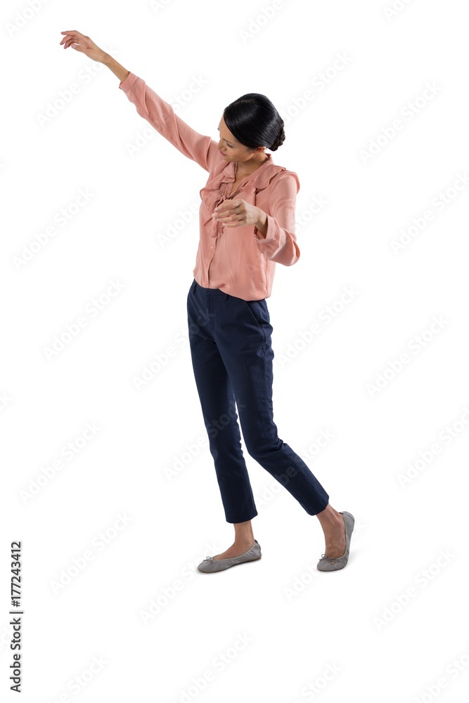 Female executive gesturing on white background Female executive gesturing on white background