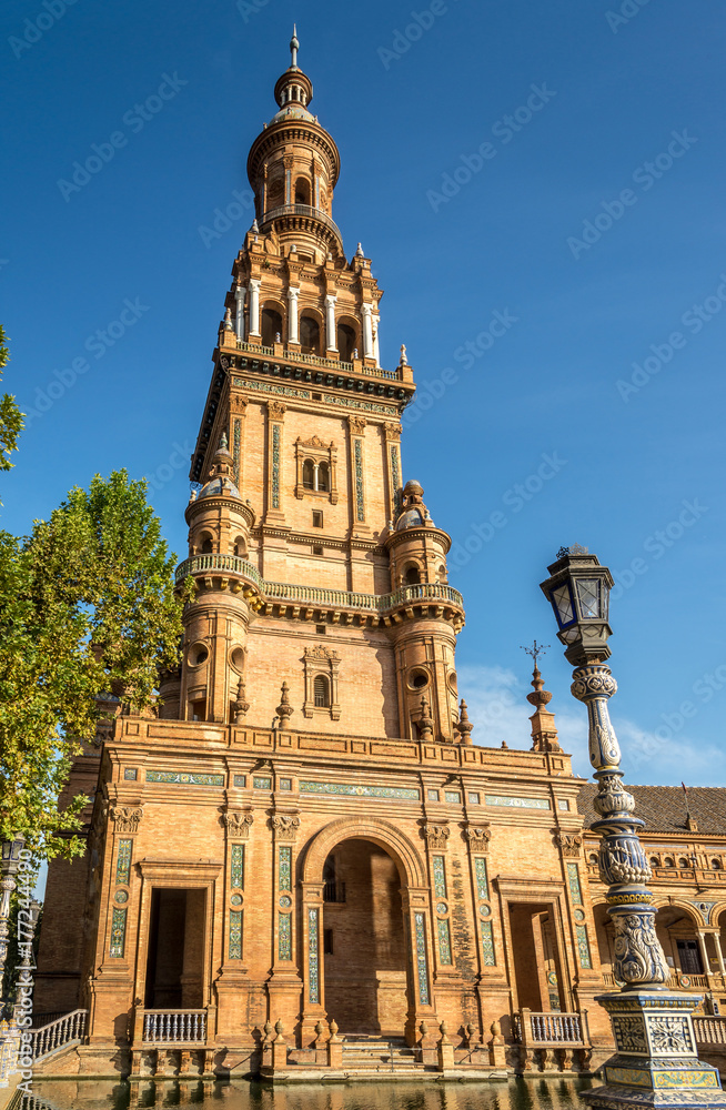 View at the North tower of Place de Espana in Sevilla, Spain