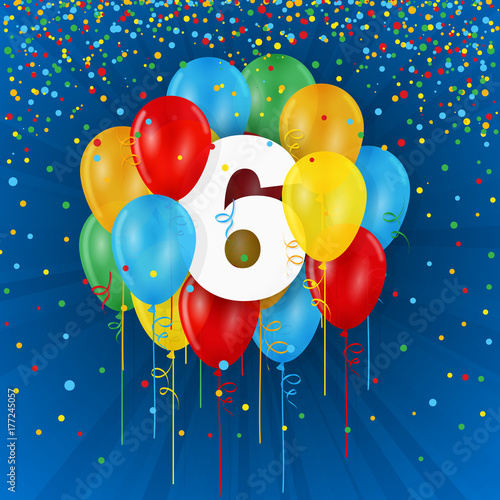 HAPPY 6th BIRTHDAY/ANNIVERSARY card with balloons and streamers