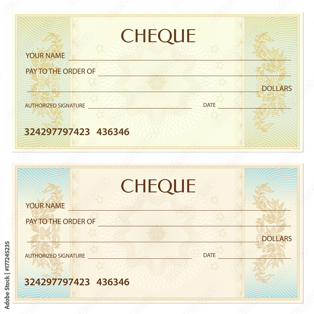 Check (cheque), Chequebook template. Guilloche pattern with watermark ...