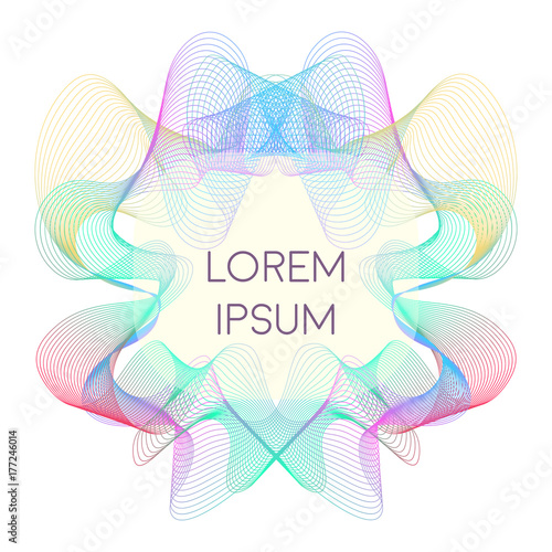 Abstract rainbow flowing wavy lines rounded frame. Elegant colorful blend abstract butterfly template background for web, banner, paper design, poster, flyer, cover