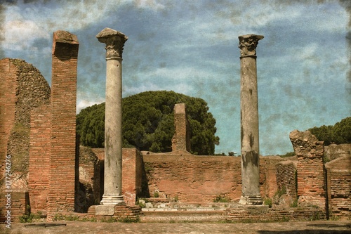 Ruins of a temple in Ostia Antica, Italy - Vintage
