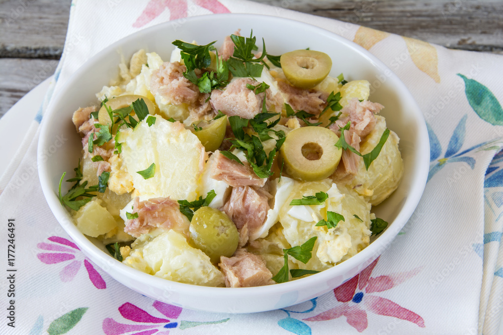 Potato salad with egg and mayonnaise sauce. Potato salad with egg and mayonnaise sauce.