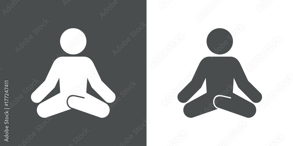 Icono plano hombre postura yoga gris y blanco Stock Vector