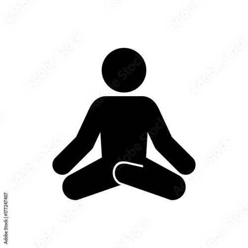 Icono plano hombre postura yoga negro en fondo blanco