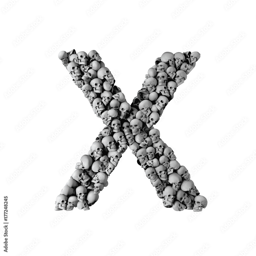 Skull font letter X. Letter made from lots of skulls. 3D Rendering Skull font letter X. Letter made from lots of skulls. 3D Rendering