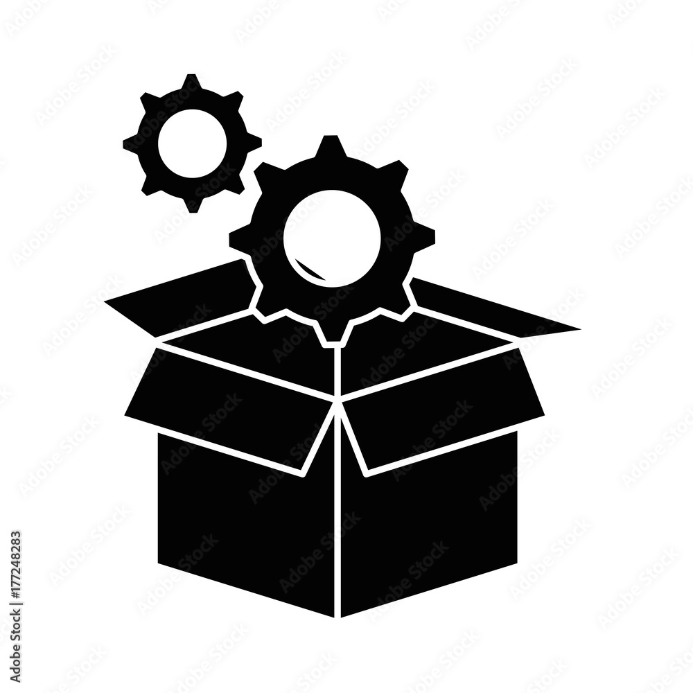 box with gears machine isolated icon box with gears machine isolated icon