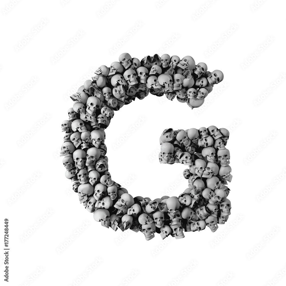 Skull font letter G. Letter made from lots of skulls. 3D Rendering Skull font letter G. Letter made from lots of skulls. 3D Rendering