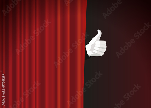 rideau - spectacle - scène - main - like - présentation - pouce - présenter