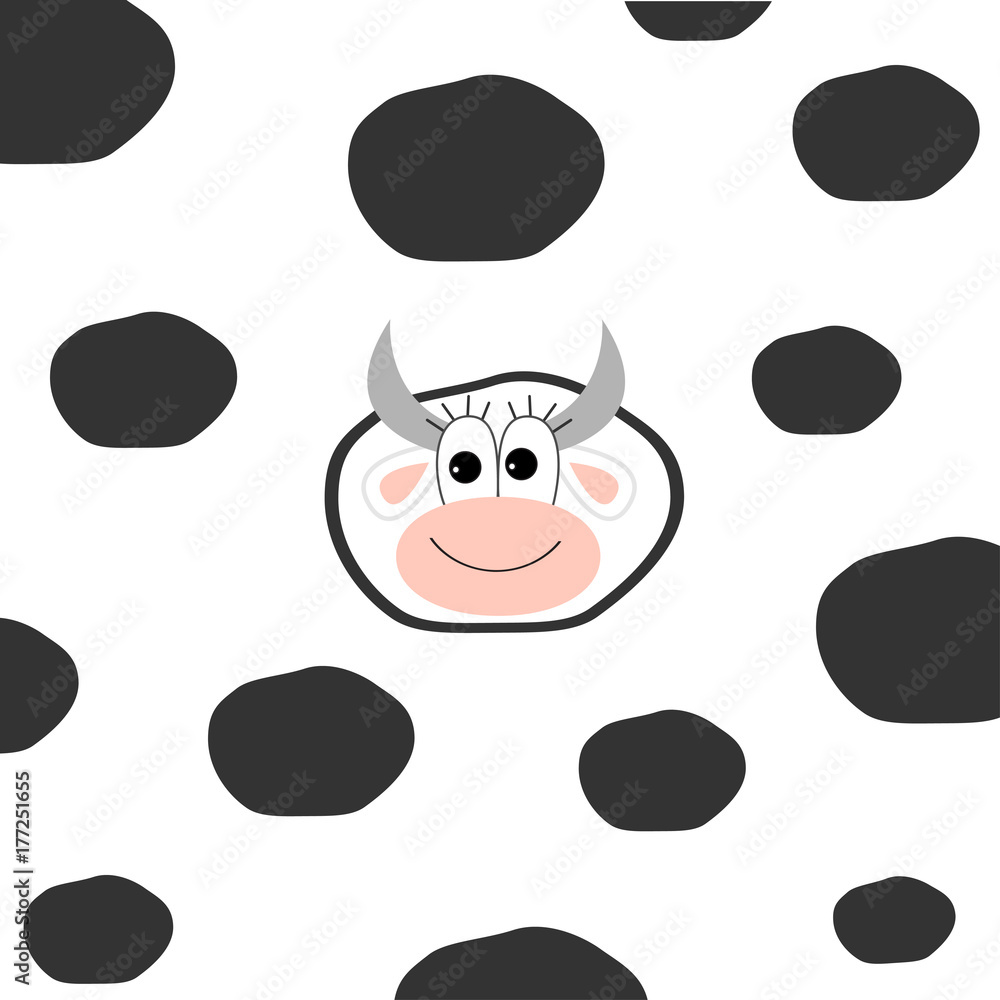 Cow head face icon. Big eyes, horns. Cute cartoon funny character. Baby  animal collection. Education cards for kids. White background with black  spot. Flat design Stock Vector | Adobe Stock