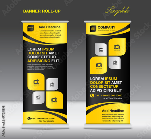 Roll up banner stand template, stand design,banner template,Yellow banner, advertisement, creative idea