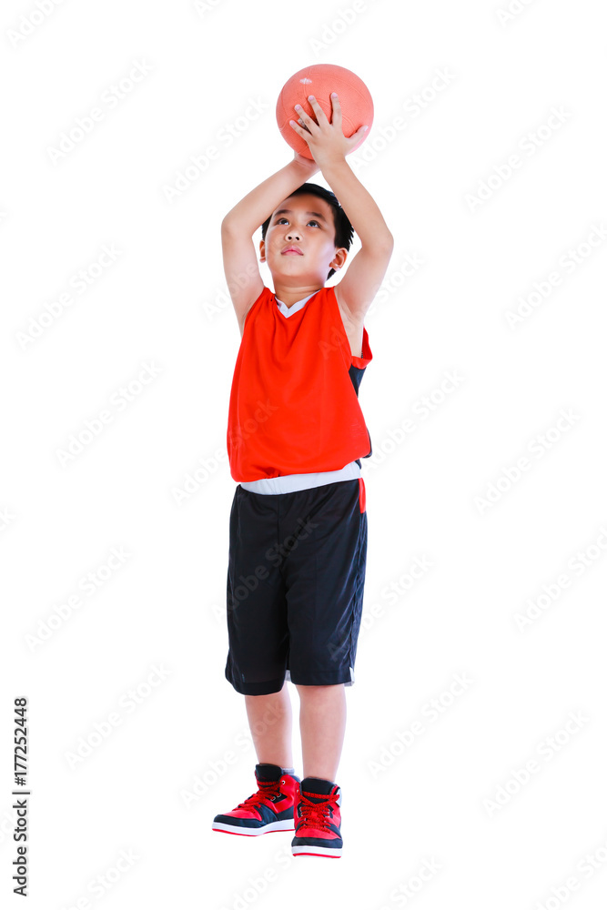 Asian basketball player prepare to throw the ball. Isolated on white background.