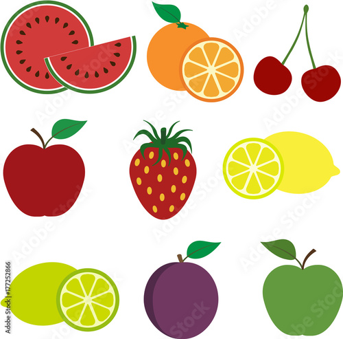 Fototapeta Naklejka Na Ścianę i Meble -  A Set of Colorful Fruit Icons