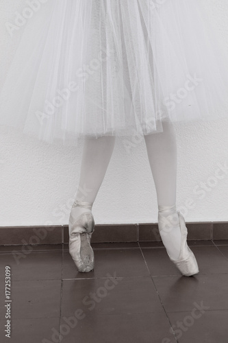Ballet dancer's legs with pointe shoes