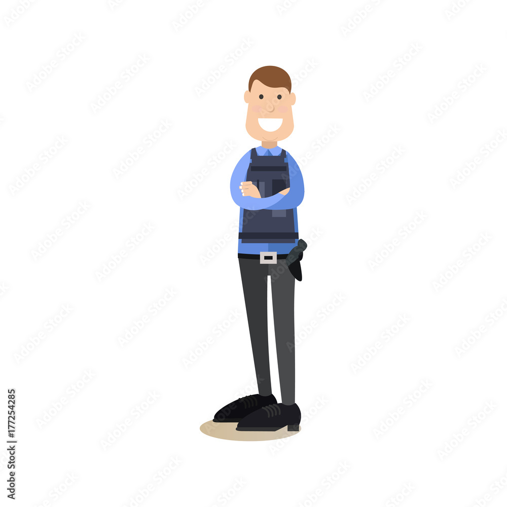 Hotel security guard vector illustration in flat style Hotel security guard vector illustration in flat style