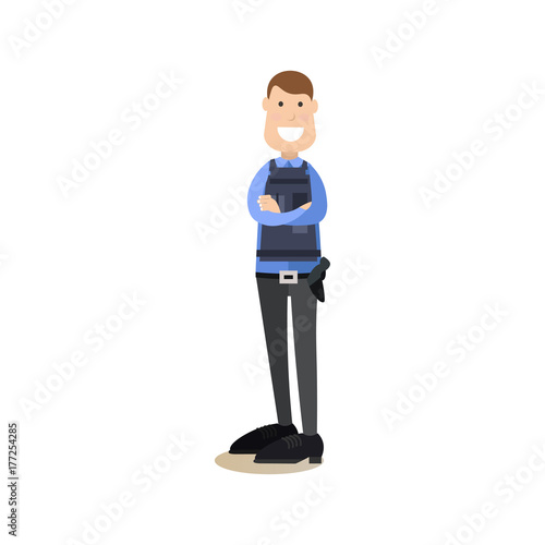 Hotel security guard vector illustration in flat style