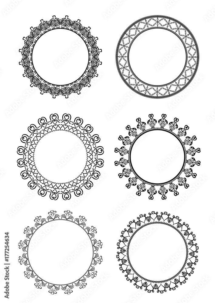 Set of  black and white frame of lace on a white background. Vector element for cards and your design
