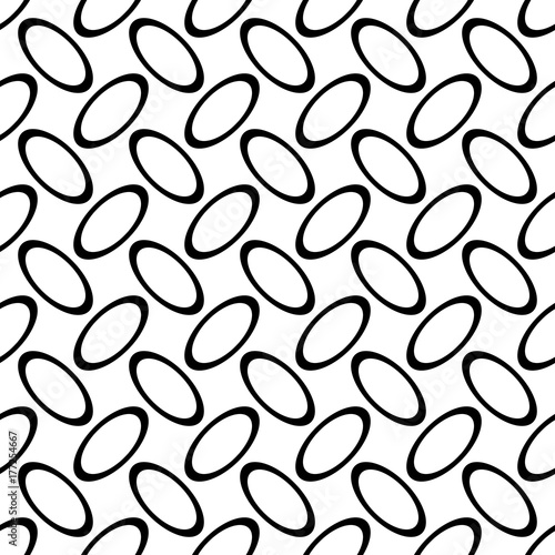 Black and white seamless abstract geometrical ellipse ring pattern - vector background graphic design from curved oval shapes