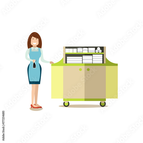 Hotel housemaid vector illustration in flat style