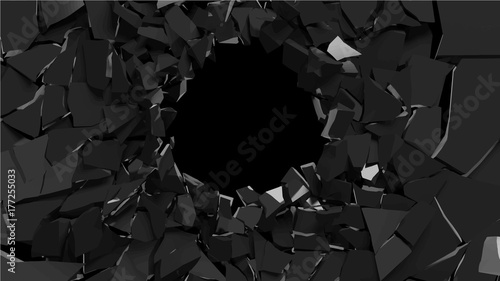 Fototapeta Naklejka Na Ścianę i Meble -  Abstract 3d rendering of shattered black surface. destructed wall. vector format