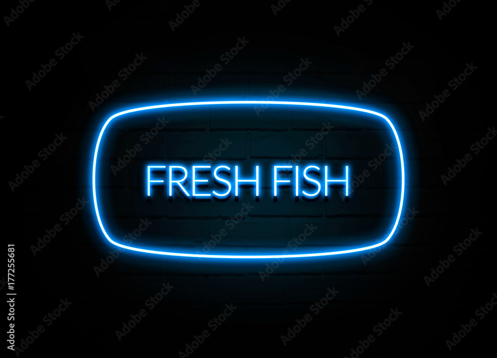 Fresh Fish - colorful Neon Sign on brickwall Fresh Fish - colorful Neon Sign on brickwall