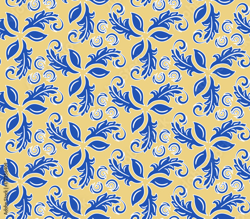 Floral vector blue ornament. Seamless abstract classic background with flowers. Pattern with repeating elements