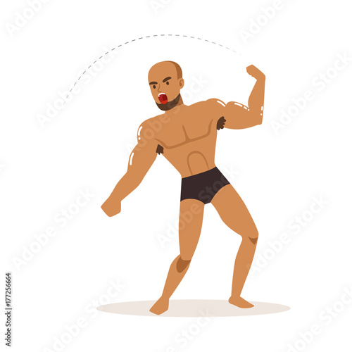 Cartoon character of wrestler in fighting action