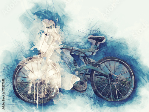 Fototapeta Abstrakcjonistyczny bicykl na akwarela obrazu tle.