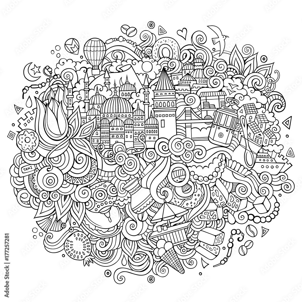 Istanbul vector hand drawn outline illustration