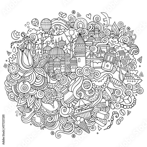 Istanbul vector hand drawn outline illustration