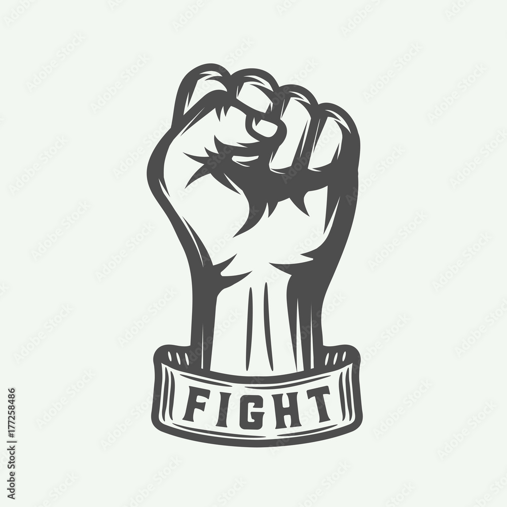 Fototapeta premium Retro fist in vintage style with typography. Graphic art. Vector illustration.
