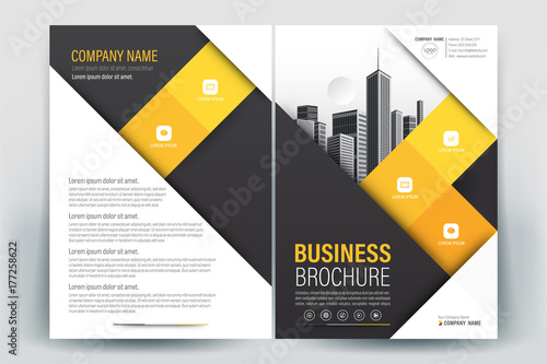 Brochure Cover Layout with gray and yellow geometric , A4 Size Vector Template