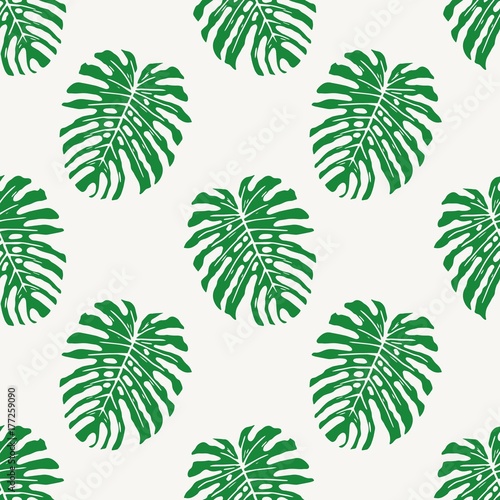 monstera deliciousa tropical leaf seamless pattern vector illustration background
