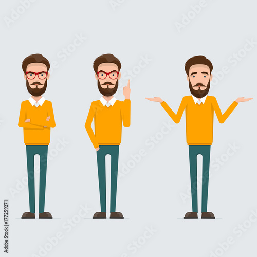 Set of male cartoon character in various poses