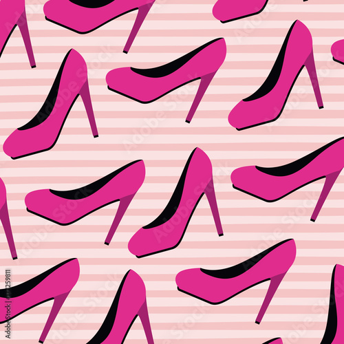 high heels pattern set on pop art linear color background