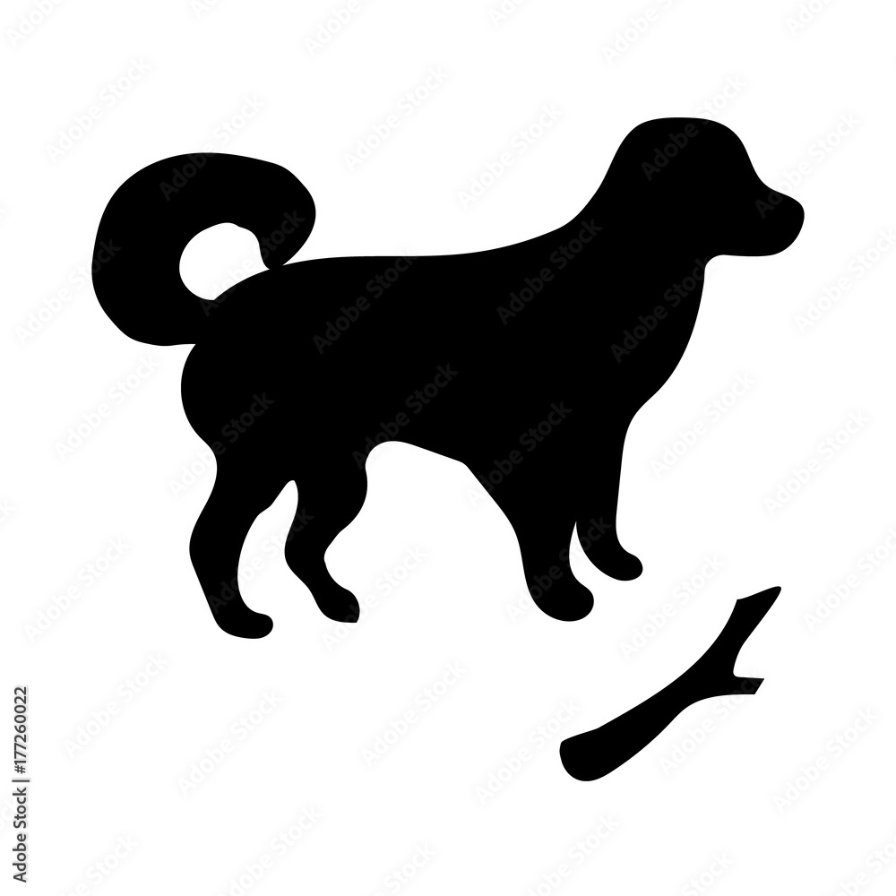 The dog isolated. Black silhouette of a dog on a white background. Black icon of a dog. Vector illustration.