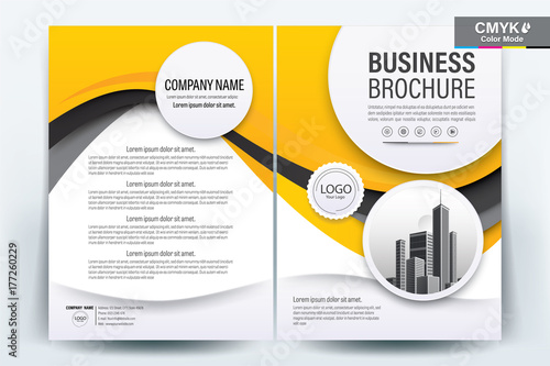 Brochure Cover Layout with yellow and black wavy line , A4 Size Vector Template