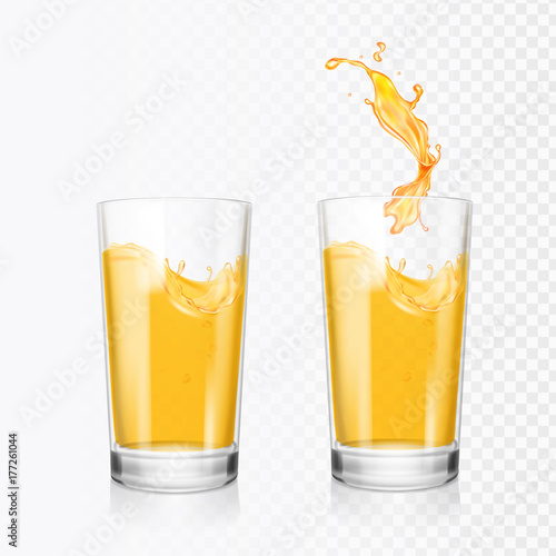 Orange juice splash in glass. Vector realistic