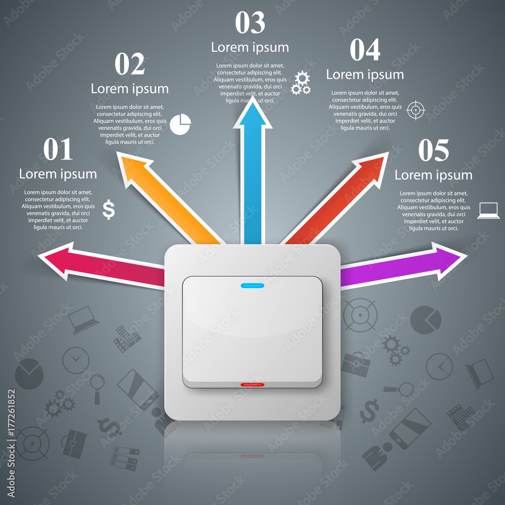 Switch icon. On, off icon. 3d infographic design template and marketing ...