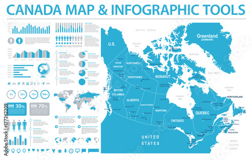 Fotografie, Obraz Canada Map - Info Graphic Vector Illustration