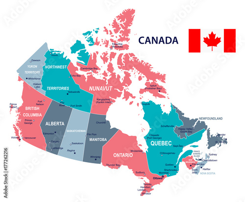Canvas Print Canada - map and flag illustration
