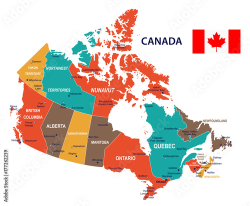 Obraz na płótnie Canada - map and flag illustration