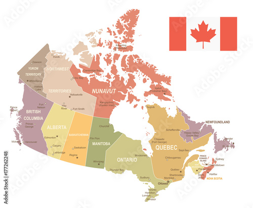 Canada - vintage map and flag - illustration