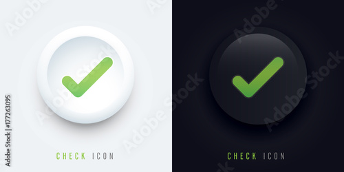 check icon buttons of validation icons with shadow, check pictogram for signage or websites photo