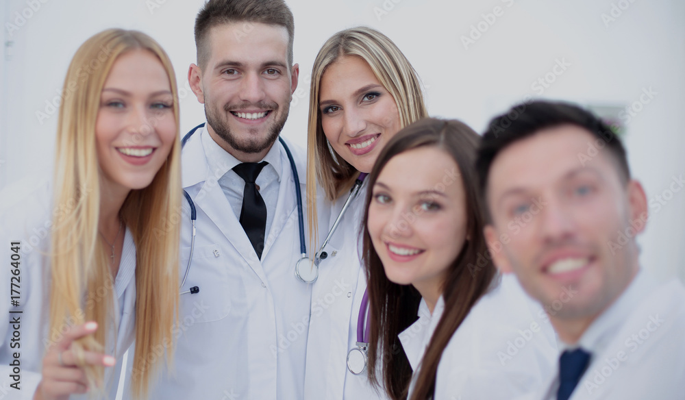 Smiling Team Of Doctors At Hospital Making Selfie Smiling Team Of Doctors At Hospital Making Selfie