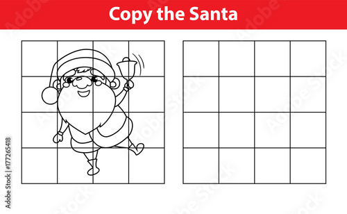 Copy the picture, education game for children:Santa Claus with christmas bell. Vector Illustration Cartoon. Page for children book